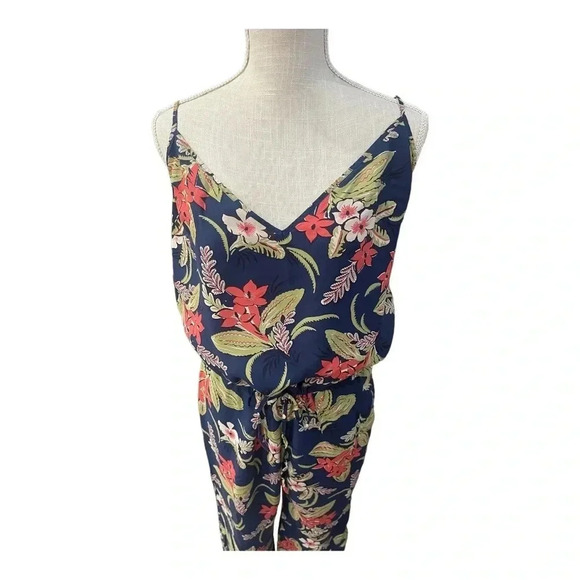 Polo Ralph Lauren V-Neck Drawstring Waist Blue Floral Jumpsuit Women’s size M - Picture 3 of 16